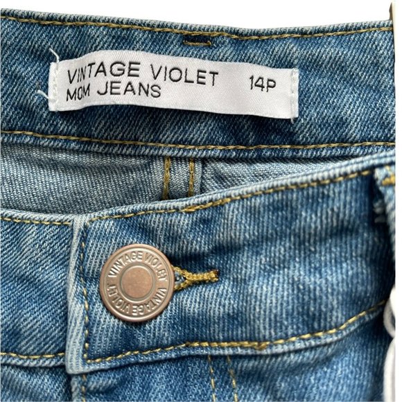 🌹Women’s Jeans VINTAGE VIOLET Petite ripped mom jeans in mid blue Size 14P - Picture 5 of 12